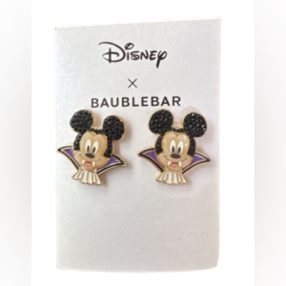 BaubleBar Disney Mickey vampire Mouse Earrings with Black and Gold
